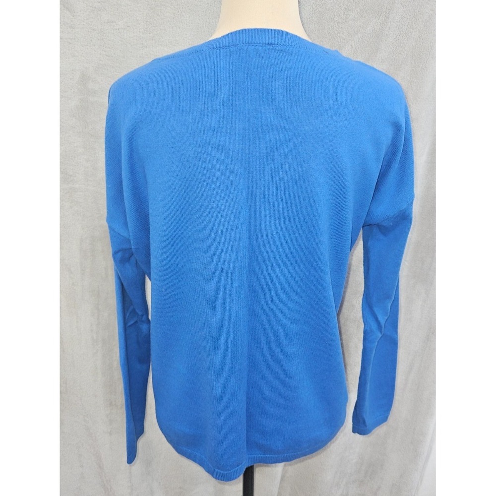 Talbots MP Blue Cotton Wool Cashmere Sweater Pocket Relaxed Preppy Quiet Luxury - Picture 2 of 7